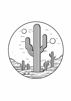 Tattoo template of a serene desert landscape with tall cacti and a clear sky.