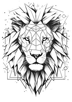 Tattoo template of a geometric lion design