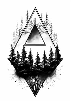 Tattoo template of a geometric mountain and forest design