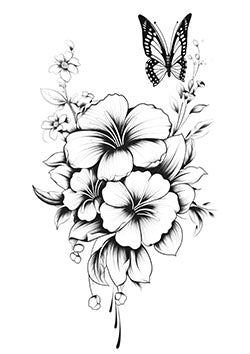 Tattoo template of a hibiscus and butterfly