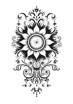 Tattoo template of a symmetric floral design with a central eye motif