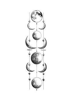 Tattoo template of a lunar cycle with celestial elements