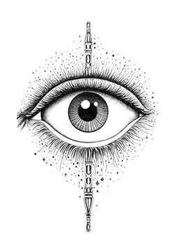 Tattoo template of a detailed eye with a pendulum and stardust trail