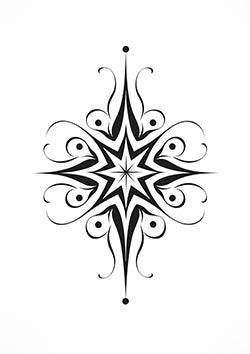 Tattoo template of an intricate symmetrical design resembling a snowflake