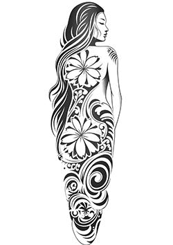 Tattoo template of a woman with floral patterns