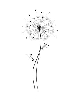 Tattoo template of a dandelion with seeds blowing away