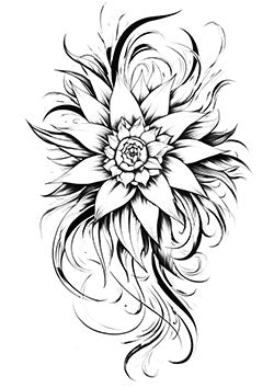 Tattoo template of a blooming flower with swirling lines, symbolizing growth and vitality