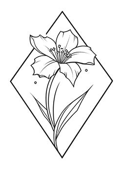 Tattoo template of a lily flower within a geometric diamond shape