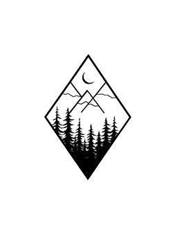 Tattoo template of a mountain landscape in a diamond shape