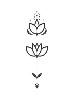 Tattoo template of a minimalist lotus flower sequence showing purity, growth, and spiritual awakening