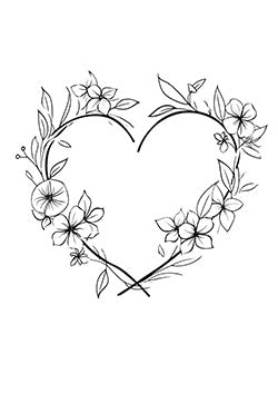 Tattoo template of a heart-shaped floral design