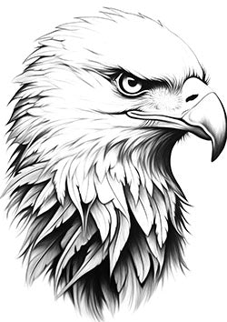 Tattoo template of a majestic eagle's head with intense eyes and intricate feather details