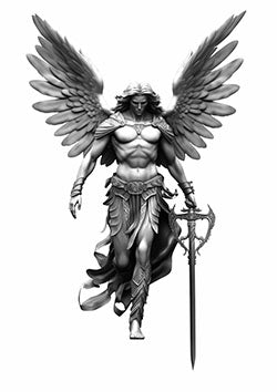 Tattoo template of a guardian angel with wings and sword