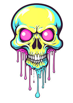 Tattoo template of a neon-colored skull with dripping paint