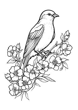 Tattoo template of a bird with flowers