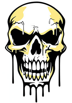 Tattoo template of a dripping, haunting skull with yellow highlights