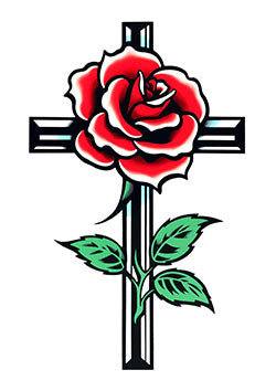 Tattoo template of a rose entwined around a black cross