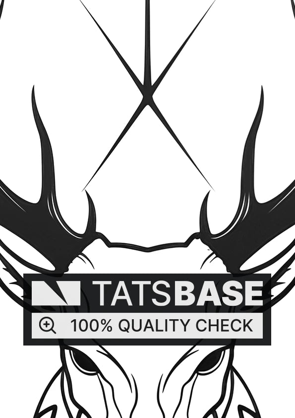 Tattoo template of a symmetrical stag with large antlers