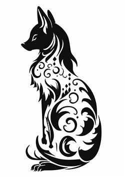 Tattoo template of a stylized ornamental canine design