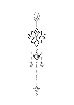 Tattoo template of a minimalist lotus flower with delicate drops and geometric elements symbolizing harmony and balance