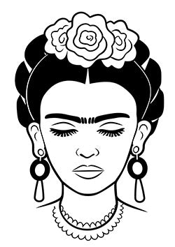 Tattoo template of a serene woman with floral headwear and large earrings