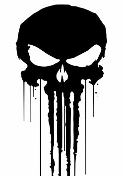 Tattoo template of a black dripping skull with fierce eyes and a bold, minimalist design