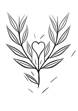 Tattoo template of a heart with surrounding foliage