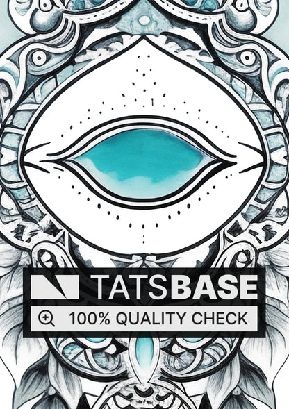 Tattoo template of a turquoise eye with ornate floral and geometric designs