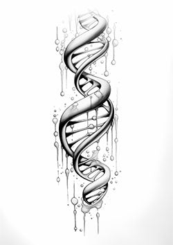 Tattoo template of a DNA double helix with fluid shapes and droplets