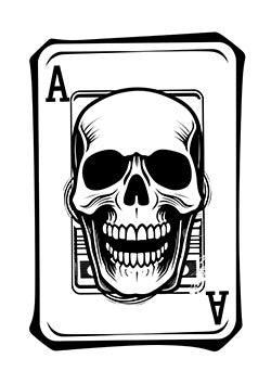 Tattoo template of a stylized skull within a playing card motif