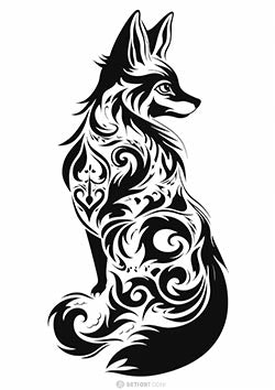 Tattoo template of a stylized tribal fox design