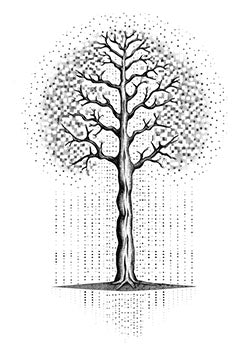 Tattoo template of a tree with pixelated leaves effect