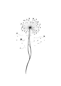 Tattoo template of a dandelion with seeds blowing away