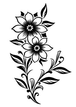 Tattoo template of a black and white floral design with two large blossoms.