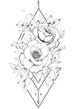 Tattoo template of a stylized rose bouquet with geometric shapes