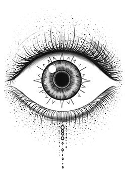 Tattoo template of a detailed eye with abstract elements