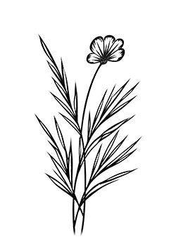 Tattoo template of a blossoming flower with slender leaves reflecting natural beauty and simplicity