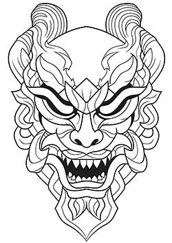 Tattoo template of a Japanese Oni mask design