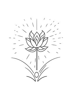 Tattoo template of a blooming lotus rising with radiant lines