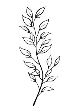 Tattoo template of a branch with gently curved leaves evoking natural elegance