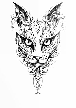 Tattoo template of a detailed lynx with swirling patterns