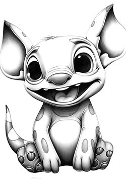 Tattoo template of a cute cartoon alien with big eyes and large ears