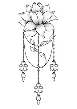 Tattoo template of a lotus with intricate jewelry elements