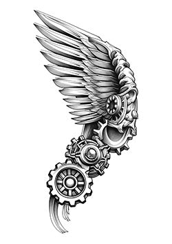 Tattoo template of a mechanical wing integrated with gears and cogs