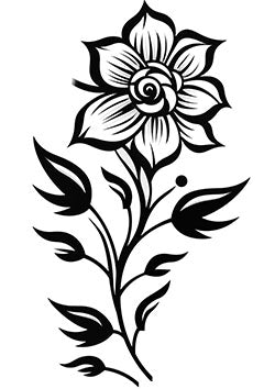 Tattoo template of a detailed flower with petals and flowing leaves, exuding elegance and natural beauty