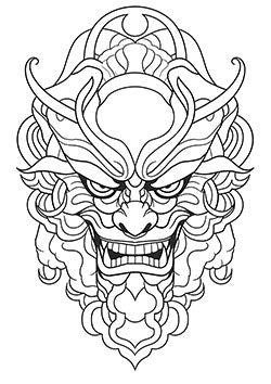 Tattoo template of a Japanese oni demon with flames