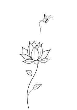 Tattoo template of a lotus and butterfly