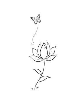 Tattoo template of a lotus with a butterfly