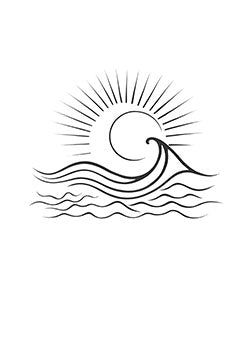 Tattoo template of a stylized sun and ocean waves