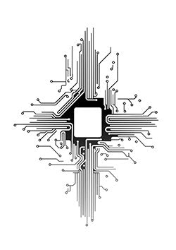 Tattoo template of a microchip with radiating circuitry lines